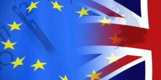 European Union and British Union flag , UK Brexit, European Union broken