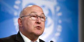 French Finance Minister Michel Sapin speaks at a news conference during the the G5 Ministers of Finance meeting during the  World Bank/IMF Spring Meetings in Washington, Thursday, April 14, 2016. ( AP Photo/Jose Luis Magana)