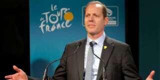 Tour de France director Christian Prudhomme delivers his speech during the presentation of the start of the Tour de France 2016 cycling race in Mont-Saint-Michel, western France, Tuesday, Dec. 9, 2014. The Race will start in Mont Saint Michel on Saturday, July, 2, 2016. (AP Photo/Christophe Ena)