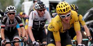 Tom Dumoulin, Chris Froome et Geraint Thomas lors de la 17e étape du Tour de France, ce 25 juillet