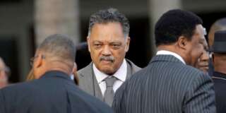 The Rev. Jesse Jackson leaves funeral services for singer Natalie Cole at West Angeles Church of God in Christ in the Crenshaw district of Los Angeles, Monday, Jan. 11, 2016. Cole died on New Year's eve at age 65.  (AP Photo/Nick Ut)