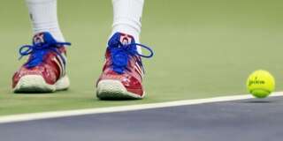 SHANGHAI, CHINA - OCTOBER 18:  A detail of Novak Djokovic of Serbia shoes as he serves against Jo-Wilfried Tsonga of France during the men's singles final match of the Shanghai Rolex Masters at the Qi Zhong Tennis Center on day 8 of Shanghai Rolex Masters at Qi Zhong Tennis Centre on October 18, 2015 in Shanghai, China.  (Photo by Lintao Zhang/Getty Images)