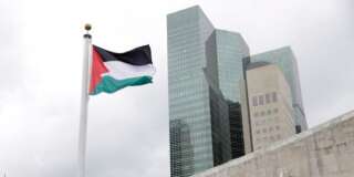 The State of Palestine flag flies for the first time at U.N. headquarters, Wednesday, Sept. 30, 2015. (AP Photo/Seth Wenig)