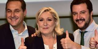 Le chef de file du FPO Heinz Christian Strache  posant aux côtés de la présidente du FN Marine Le Pen en janvier 2016.
