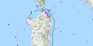 La trajectoire de l'Aquarius, passé entre la Corse et la Sardaigne dans la nuit du 14 au 15 juin.