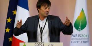 French environmental activist Nicolas Hulot gestures as he speaks to French farmers during a press conference on climate change at the Elysee Palace in Paris, Friday, Nov. 20, 2015. French President Francois Hollande says France is ready to help Mali with all means necessary in the wake of the hotel attack in the capital, Bamako. (AP Photo/Michel Euler, Pool)