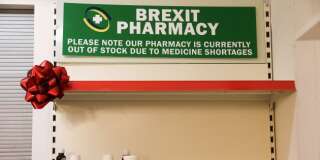 Un installation londonienne alertant sur les risques d'un Brexit sans accord pour l'approvisionnement en médicaments.