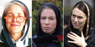 De gauche à droite, une universitaire néo-zélandaise, une policière présente pour assurer la sécurité de l'hommage aux victimes et la Première ministre de Nouvelle-Zélande, Jacinda Ardern