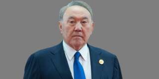 Nursultan Nazarbayev headshot, as Kazakhstan President, graphic element on gray