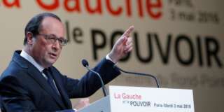 French President Francois Hollande delivers a speech during the conference