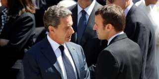 Nicolas Sarkozy et Emmanuel Macron aux Invalides à Paris le 7 juillet 2016.