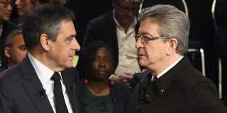 François Fillon et Jean-Luc Mélenchon lors du débat organisé par BFMTV et CNews le 4 avril.