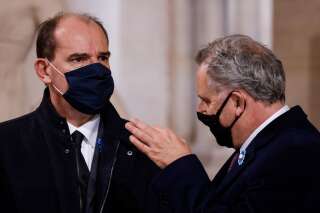 Le Premier ministre Jean Castex et le président de l'Assemblée nationale Richard Ferrand à Paris, le 11 novembre 2020. (Ludovic Marin/Pool via REUTERS)