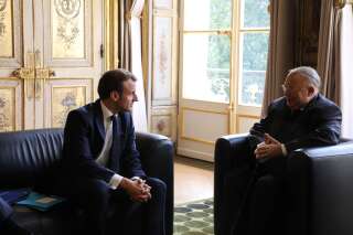 Emmanuel Macron avec Dalil Boubakeur, recteur de la Grande Mosquée de Paris, à l'Elysée lundi 28 octobre