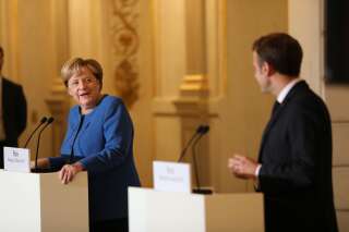 Emmanuel Macron et Angela Merkel en conférence de presse à l'Élysée le 13 octobre.