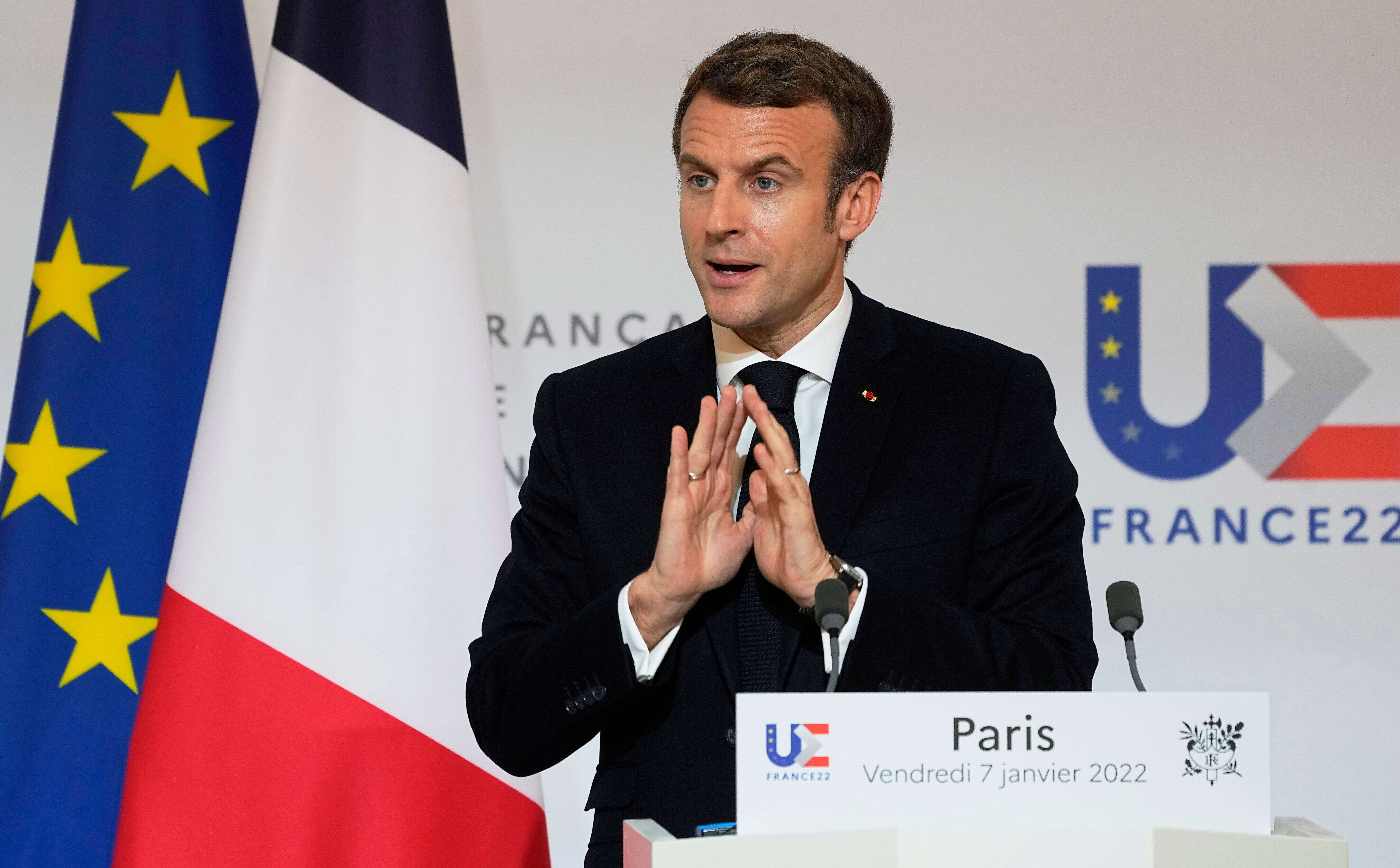 Emmanuel Macron, ici lors d'une conférence de presse à l'Élysée à Paris, le 7 janvier 2022.