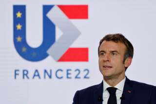 Emmanuel Macron lors de sa conférence de presse dédiée à la présidence française de l'UE le 9 décembre 2021.