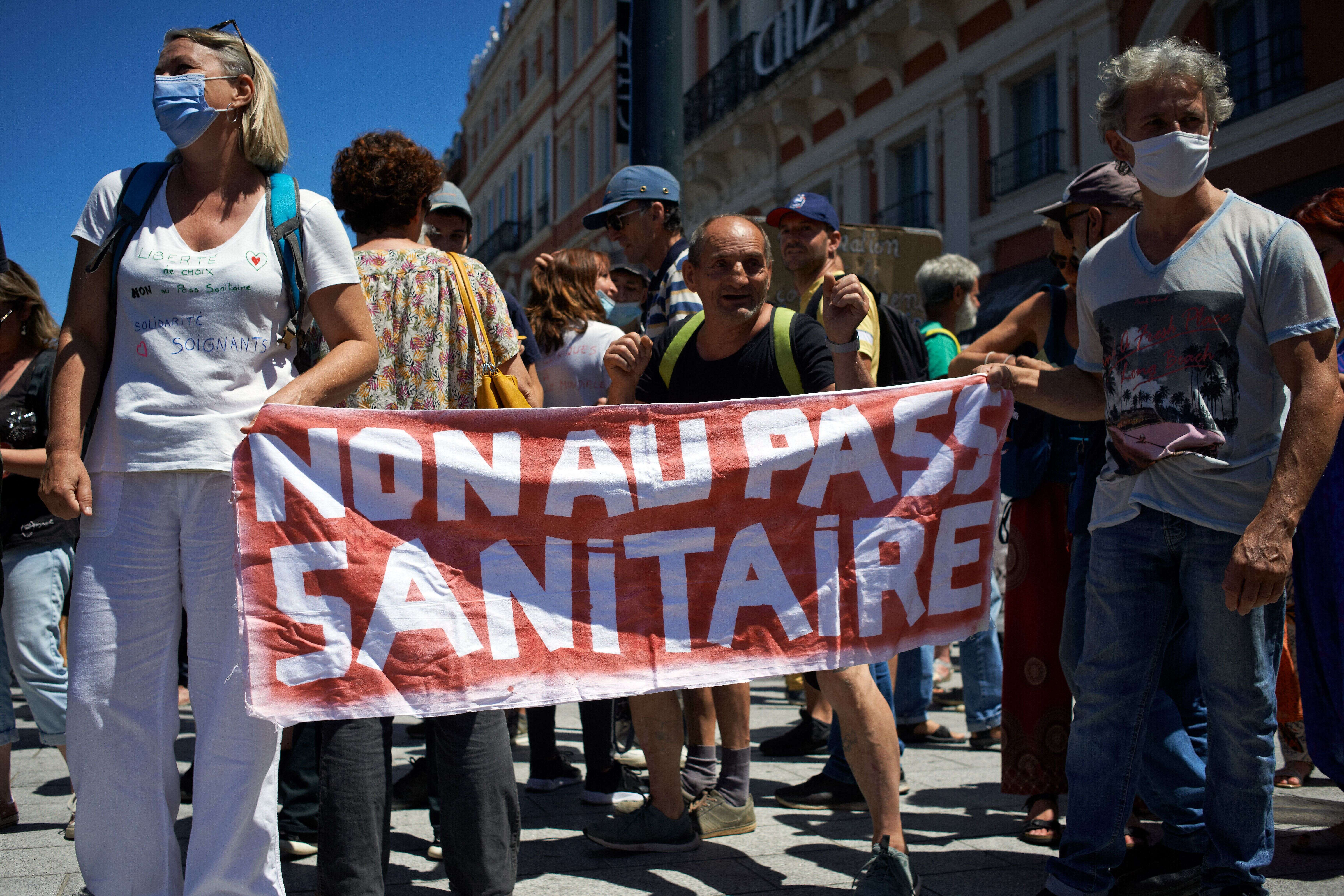 Photo d'illustration prise le 12 juillet à Toulouse lors d'une manifestation contre l'extension du pass sanitaire.