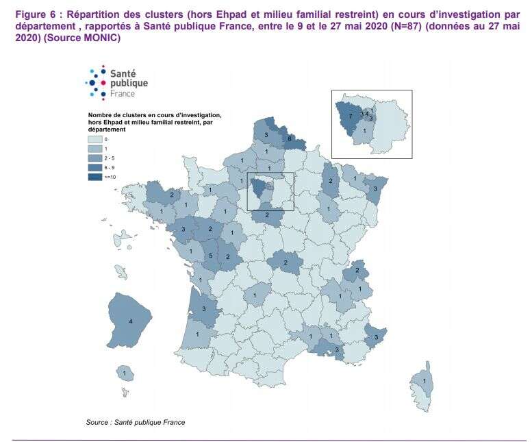 Cartes des clusters en cours d'investigation en France