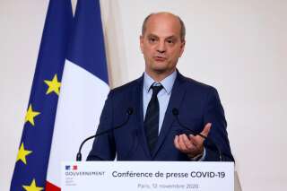 Le ministre de l'Education nationale, Jean-Michel Blanquer, lors d'une conférence de presse au ministère de la Santé, le 12 novembre 2020.