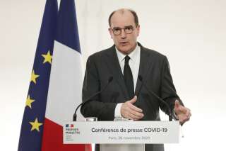 Jean Castex lors de la conférence de presse précisant les modalités du déconfinement le 26 novembre 2020 à Paris (Photo by Ludovic MARIN / POOL / AFP)