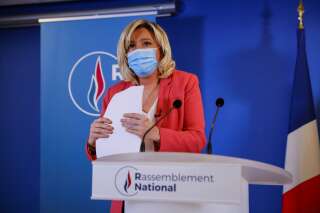 Marine Le Pen, patronne du Rassemblement national, au siège de Nanterre le 29 janvier 2021. Le RN est le parti français le plus endetté avec une dette de plus de 22 millions d’euros