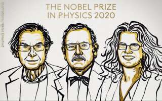 Roger Penrose, Reinhard Genzel et Andrea Ghez, lauréats du prix Nobel de physique 2020.