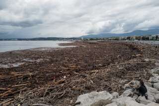 La plage à Saint-Laurent-à-Var (Alpes-Maritimes) après le passage de la tempête Alex. (photo prise le 4 octobre 2020).