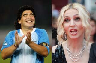 Le célèbre joueur de foot Diego lors d'un match opposant la Géorgie à l'Argentine en 2008 Maradona et la chanteuse américaine Madonna lors du 61e festival de Cannes en 2008.