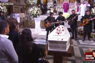 Hommage à Johnny Hallyday: M, Yodelice et deux de ses musiciens jouent ses tubes devant son cercueil