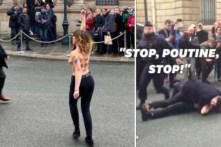 Vladimir Poutine accueilli par des Femen à l'Élysée
