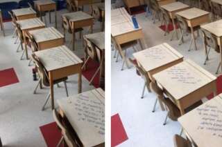 Pour leur éviter de stresser aux examens, cette prof a écrit sur les pupitres de ses élèves