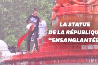 Pour la fermeture des abattoirs, la statue de la République recouverte de faux sang