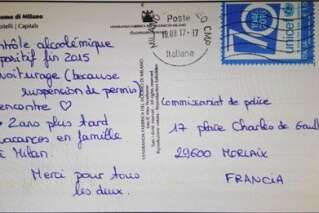 Elle envoie une carte postale aux policiers pour les remercier d'avoir été le point de départ d'une belle histoire