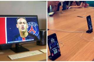 Ce fan du PSG change tous les fonds d'écran de l'Apple Store de Barcelone avec des photos de Neymar