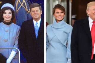 Melania Trump, avec sa tenue en cachemire bleu ciel signée Ralph Lauren, a fait penser à Jackie Kennedy