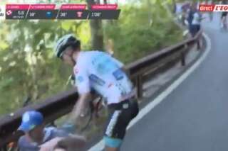 Sur le Giro, Miguel Angel Lopez tombe à cause d'un spectateur et le frappe
