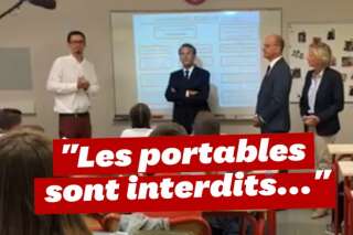 Portables au collège: à Laval pour la rentrée 2018, Macron n'a pas manqué l'occasion de rappeler l'interdiction avec humour