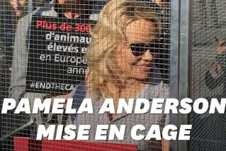 Pamela Anderson se fait enfermer lors d'un happening contre les élevages en cage