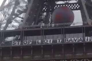 Des banderoles anti-loi travail sur la Tour Eiffel