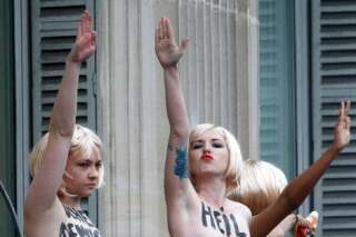 PHOTOS. Défilé du FN : Des Femen perturbent le discours de Marine Le Pen
