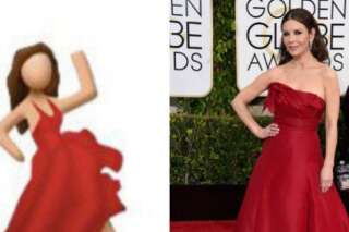PHOTOS. Aux Golden Globes 2015, Catherine Zeta Jones comparée à l'emoji danseuse sur le tapis rouge