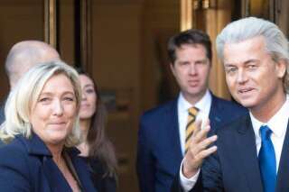 Européennes 2014: Marine Le Pen discute avec Geert Wilders, leader de l'extrême droite néerlandaise, d'une alliance entre eurosceptiques