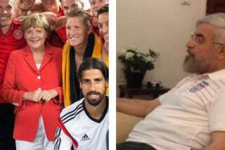 PHOTOS. Coupe du monde 2014 : Angela Merkel félicite son équipe dans les vestiaires et Hassan Rouhani le fait de son canapé
