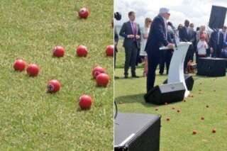 Donald Trump accueilli en Écosse avec des balles de golf nazies