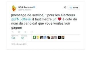 Élections départementales 2015: nouvelle plainte du FN après un tweet de SOS Racisme