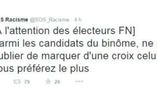Élections départementales 2015: le FN annonce une plainte contre SOS Racisme après un tweet