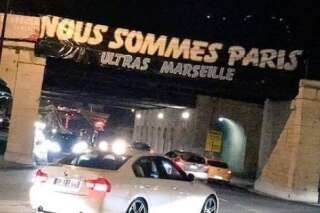 PHOTOS. Des supporters de l'Olympique de Marseille déploient une banderole en soutien à Paris