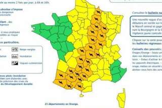 Orages: 25 départements en alerte orange