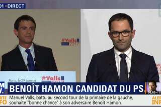 Benoit Hamon a coupé Manuel Valls dans son discours après l'annonce des résultats de la primaire de gauche